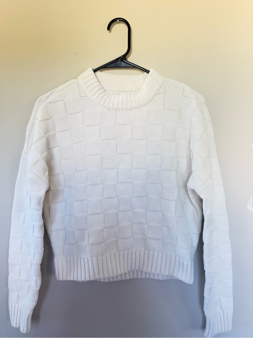 Abercrombie & Fitch Cream Checkerboard Knit Crewneck Sweater Size XXS